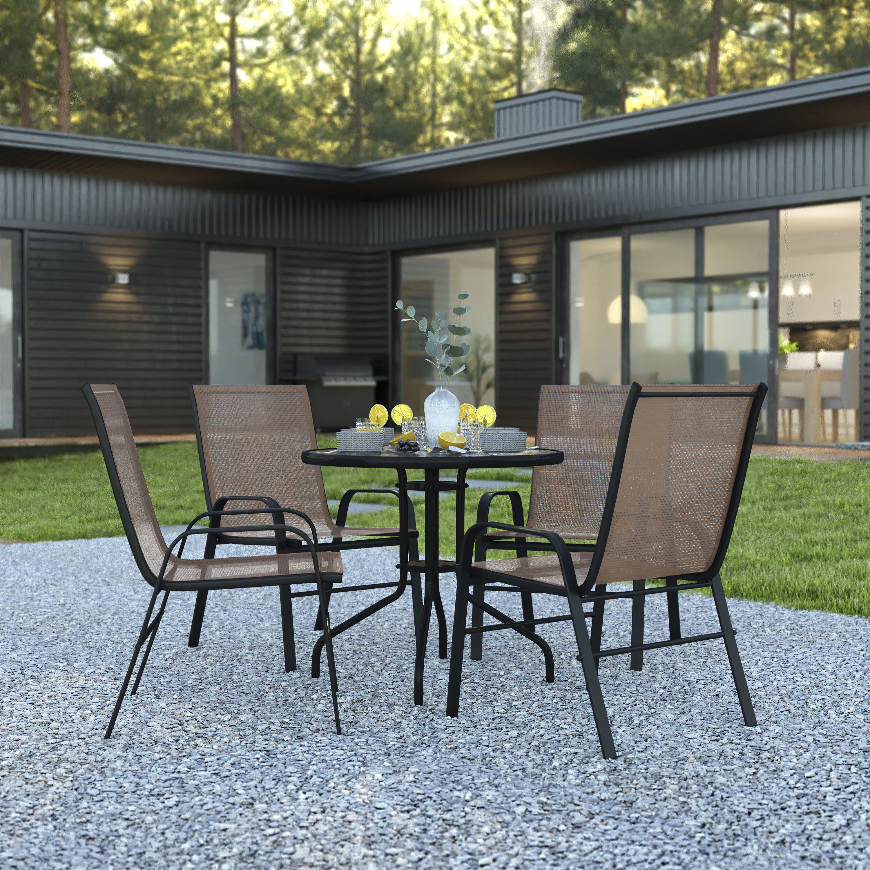 Brazos Collection Glass Top Patio Table & Chairs